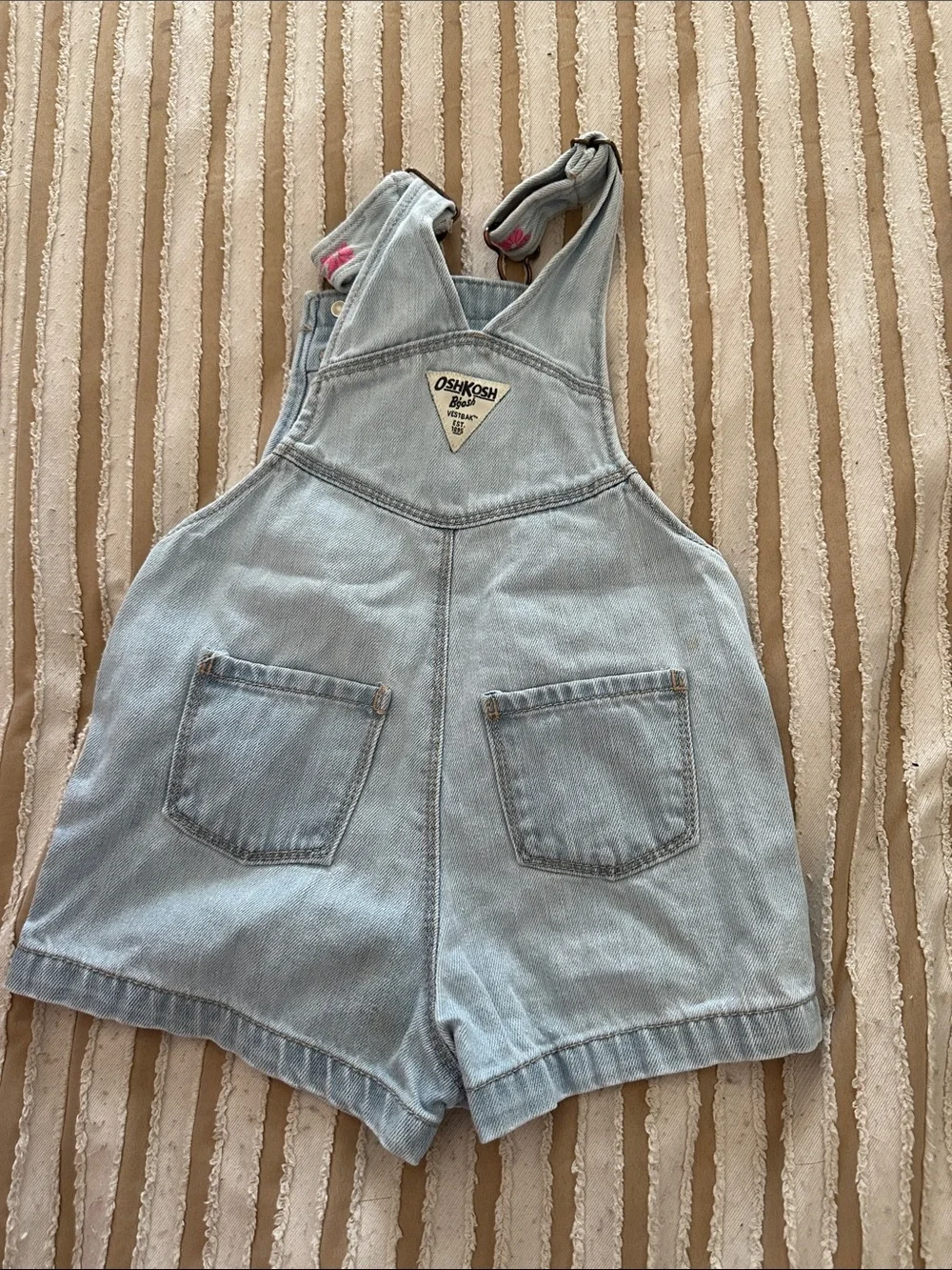 OshKosh B'gosh Light Blue Denim Shortalls with Pink Floral Embroidery